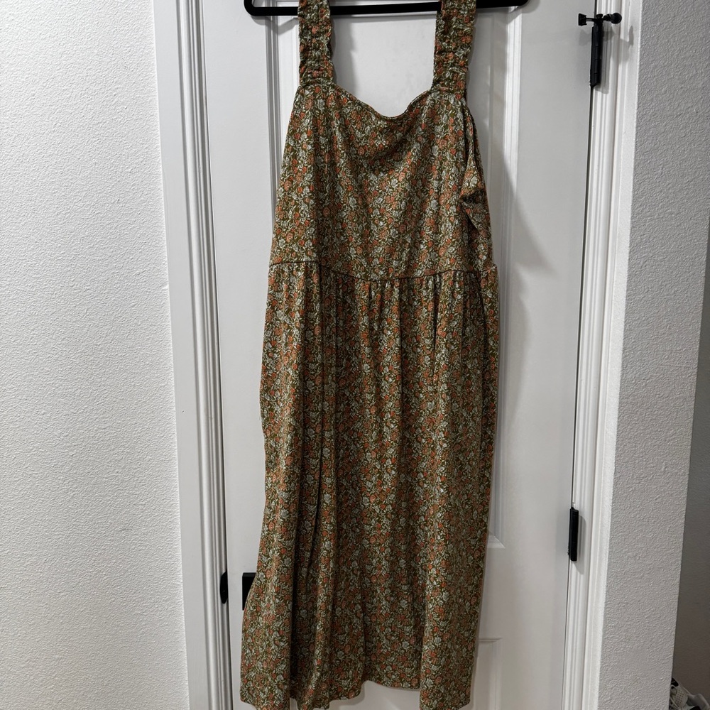 Ava & Viv Olive Floral Maxi Dress with Wide Smocked Straps